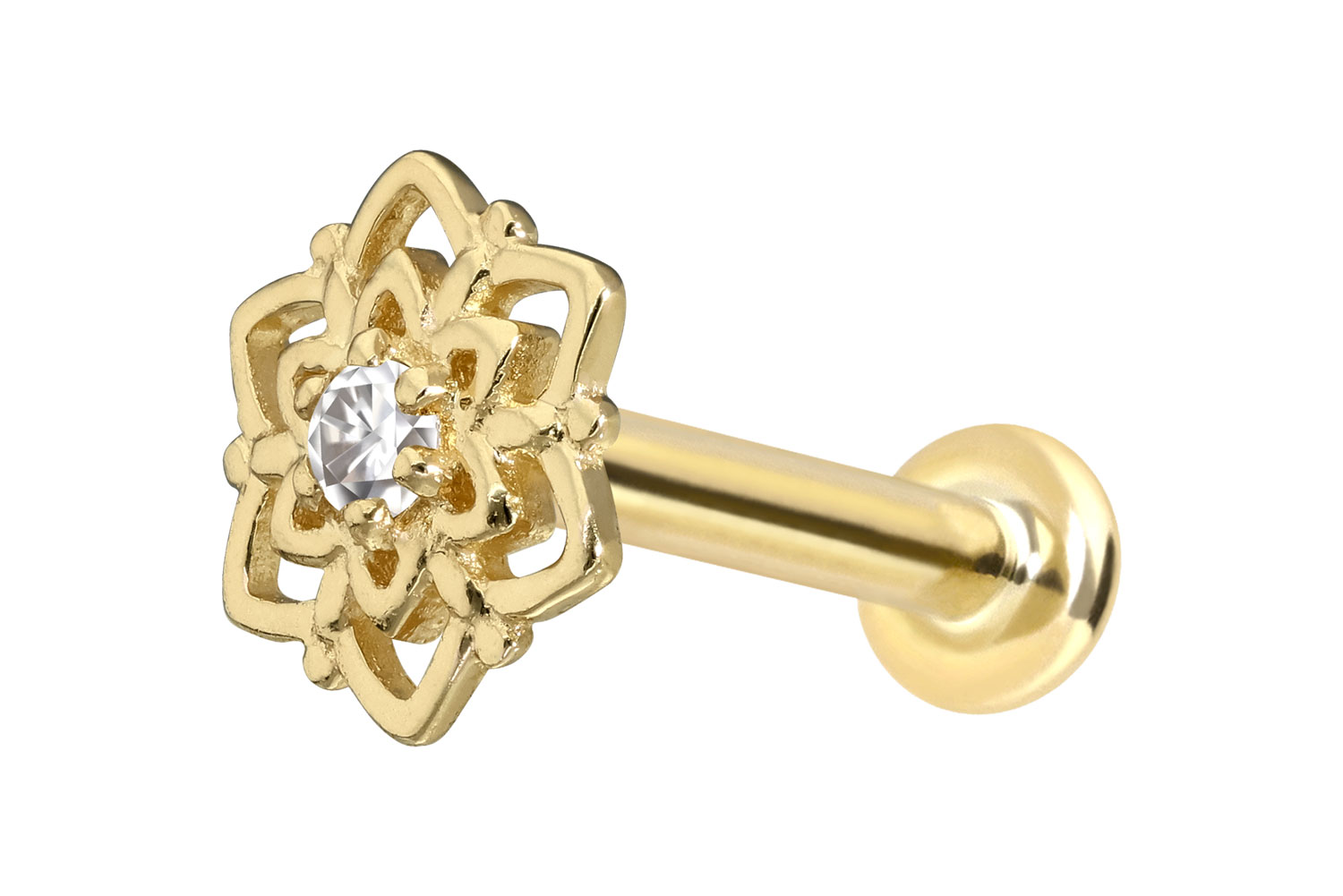 14 Karat Gold Labret Piercing mit Innengewinde MOISSANIT + BLUME